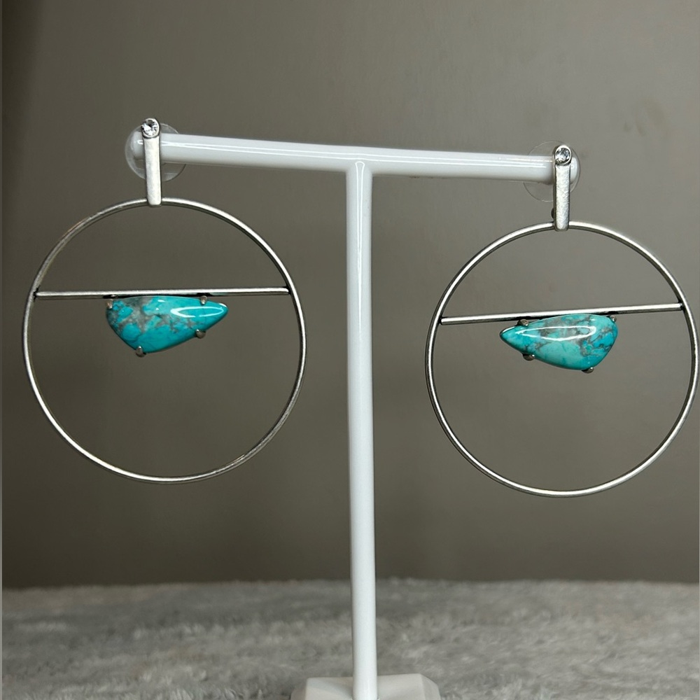Genuine turquoise and sterling silver statement earring